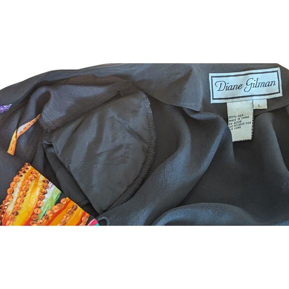 VTG Diane Gilman Silk Top L Sequin Tropical Flowers Cheetah Print 90s Maximalist - Picture 10 of 15